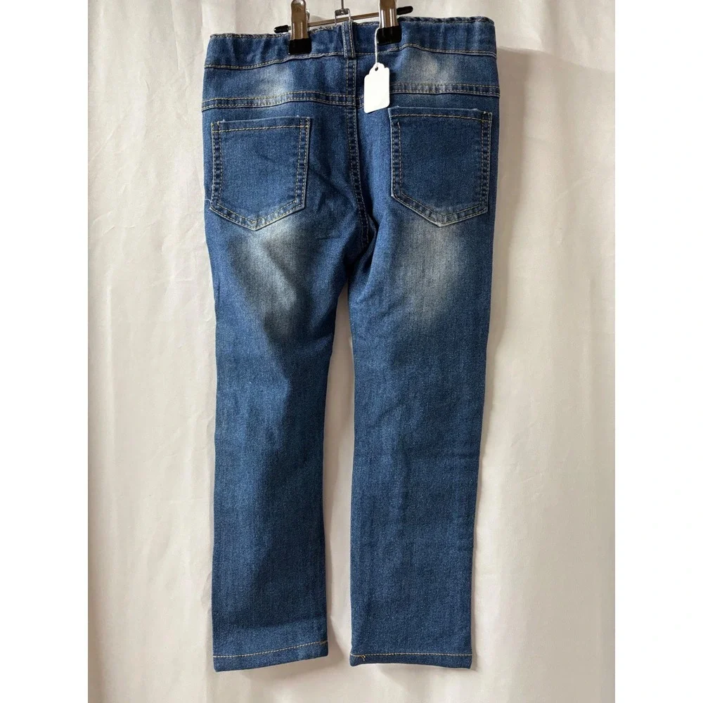 Kids Distressed Floral‎ Patchwork Jeans Medium Wash Ripped Straight Leg Denim